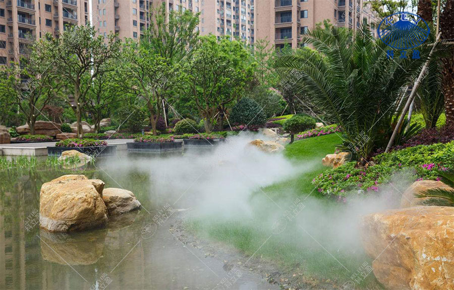 别墅房产社区人造雾主机,扬州小区人造雾设备喷雾造景